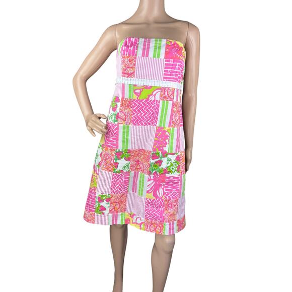 Lilly Pulitzer Bowen Buy Local Fruit Patchwork Strapless Dress 8 - Picture 12 of 13